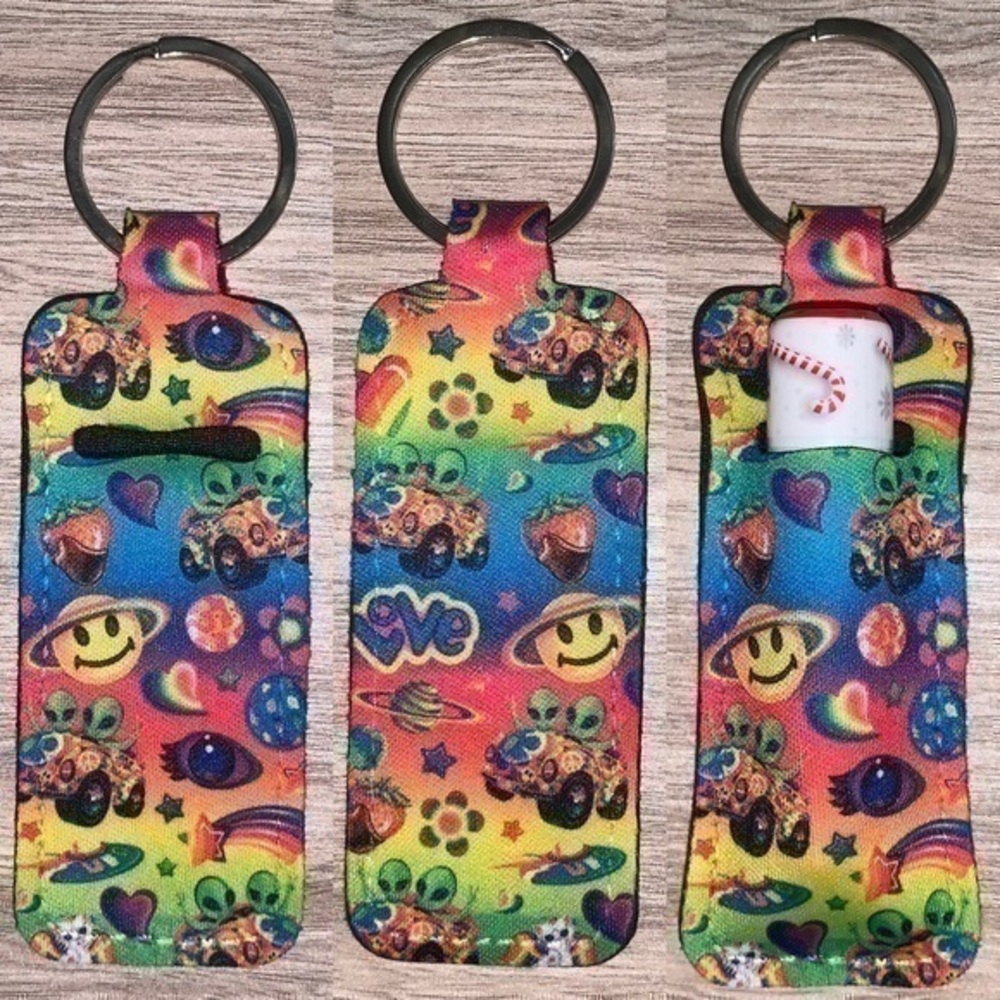 Lisa frank aliens rainbow chapstick holder new